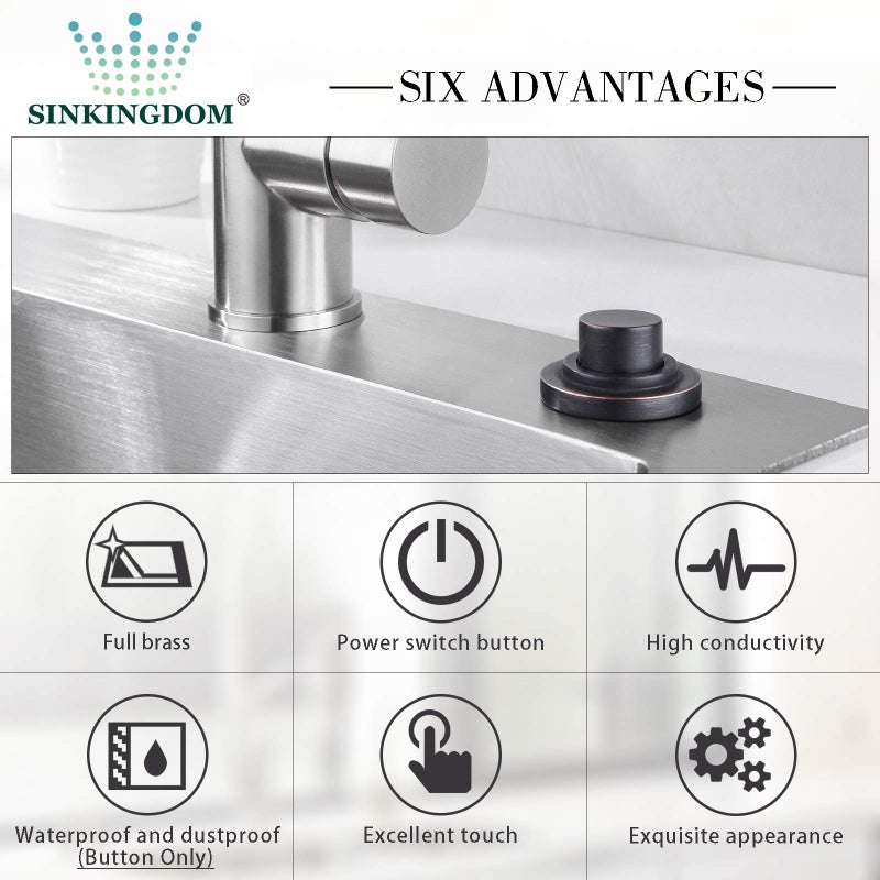 SINKINGDOM SinkTop Air Switch Kit (Long Full Brass Button) for Disposal, Dual Outlet, (Oil Rubbed Bronze) - Image 4